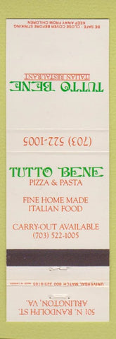Matchbook Cover - Tutto Bene Pizza Italian Arlington VA