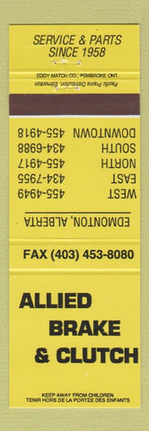 Matchbook Cover - Allied Brake Clutch Edmonton AB