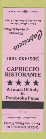 Matchbook Cover - Capriccio Ristorante Italian Pembroke Pines FL