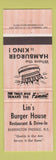 Matchbook Cover - Lin's Burger House Barrington Passage NS