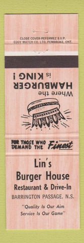 Matchbook Cover - Lin's Burger House Barrington Passage NS