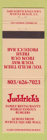 Matchbook Cover - Juddrick's Restaurants Myrtle Beach SC