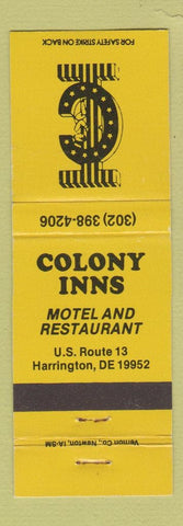 Matchbook Cover - Colony Inns Motel Restaurant Harrington DE YELLOW