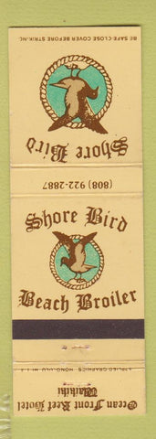 Matchbook Cover - Shore Bird Beach Broiler Waikiki Hawaii Ocean Front Reef Hotel