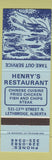 Matchbook Cover - Henry's Restaurant Lethbridge AB Chinese