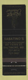 Matchbook Cover - Sabatino's Baltimore MD Italian