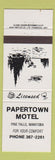 Matchbook Cover - Papertown Motel Pine Falls MB