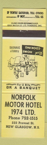 Matchbook Cover - Norolk Motor Hotel 1974 New Glasgow NS