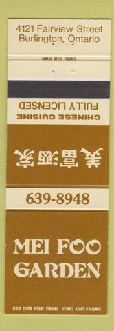 Matchbook Cover - Mei Foo Garden Chinese Burlington ON