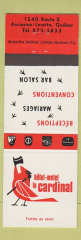Matchbook Cover - Hotel Motel Le Cardinal Ancienne Lorette QC
