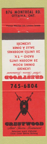 Matchbook Cover - Crestwood Motel Tavern Restaurant Ottawa ON