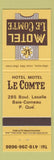 Matchbook Cover - Motel Le Comte Baie Comeau QC