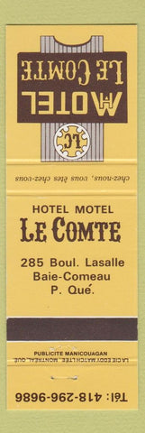 Matchbook Cover - Motel Le Comte Baie Comeau QC