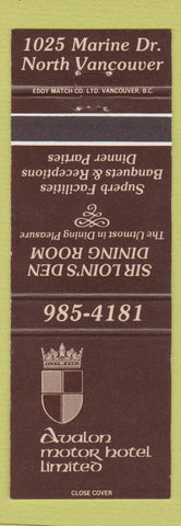 Matchbook Cover - Avalon Motor Hotel North Vancouver BC