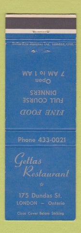 Matchbook Cover - Gettas Restaurant London ON