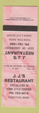 Matchbook Cover - JJ's Restaurant Yorkton SK