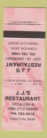 Matchbook Cover - JJ's Restaurant Yorkton SK