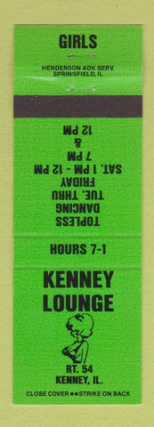 Matchbook Cover - Kenney Lounge Strip Club girlie Kenney IL GREEN