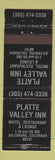 Matchbook Cover - Platte Valley Inn Julesburg Colorado