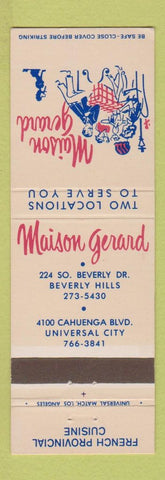 Matchbook Cover - Maison Gerard Beverly Hills Universal City CA