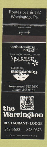 Matchbook Cover - The Warrington Restaurant Lodge Warrington PA