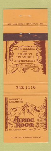 Matchbook Cover - Johnny's and Sammy's Alpine Room Salisbury MD