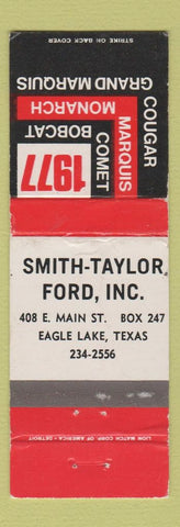 Matchbook Cover - 1977 Smith Taylor Ford Mercury Eagle Lake TX WEAR