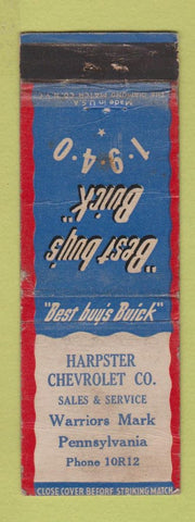 Matchbook Cover - 1940 Buick Harpster Chevrolet Warriors Mark PA WORN