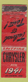 Matchbook Cover - 1941 Chrysler Spitfire POOR