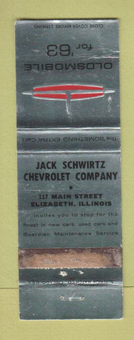 Matchbook Cover - 1963 Oldsmobile Jack Schwirtz Chevrolet Elizabeth IL WORN