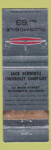 Matchbook Cover - 1963 Oldsmobile Jack Schwirtz Chevrolet Elizabeth IL WEAR