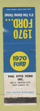 Matchbook Cover - 1970 Ford Phil Fitts New Castle PA WORN