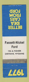 Matchbook Cover - 1977 Ford Fassett Nickel Cheyenne WY WORN