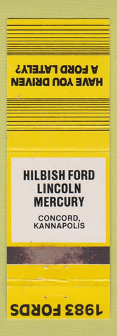 Matchbook Cover - 1983 Ford Hilbish Lincoln Mercury Concord Kannapolis NC WEAR