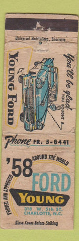 Matchbook Cover - 1958 Ford Young Charlotte NC POOR