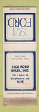 Matchbook Cover - 1971 Ford Rice Knightstown IN WORN