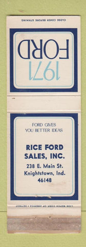 Matchbook Cover - 1971 Ford Rice Knightstown IN WORN