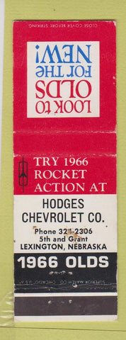 Matchbook Cover - 1966 Oldsmobile Hodes Chevrolet Lexington NE WORN