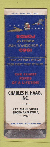 Matchbook Cover - 1960 Ford Charles Haag Shoemakersville PA POOR