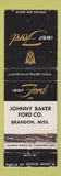 Matchbook Cover - 1957 Ford Johnny Baker Brandon MS WORN