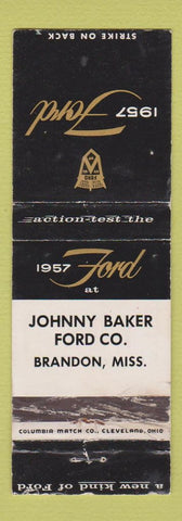 Matchbook Cover - 1957 Ford Johnny Baker Brandon MS WORN