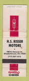 Matchbook Cover - 1980 Oldsmobile HS Risser Elizabethtown PA WORN STAINED