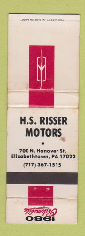 Matchbook Cover - 1980 Oldsmobile HS Risser Elizabethtown PA WORN STAINED