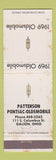 Matchbook Cover - 1969 Oldsmobile Pontiac Patterson Galion OH STAINED
