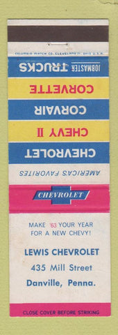 Matchbook Cover - 1963 Chevrolet Lewis Danville PA WEAR