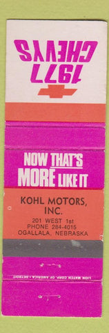 Matchbook Cover - 1977 Chevrolet Kohl Motors Ogallala NE WEAR