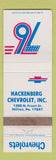 Matchbook Cover - 1976 Hackenberg Chevrolet Milton PA WORN