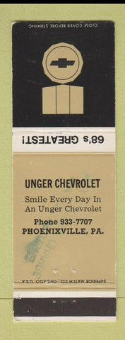 Matchbook Cover - 1968 Chevrolet Unger Phoenixville PA STAMPED