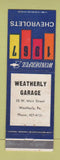 Matchbook Cover - 1967 Chevrolet Weatherly Garage PA WEAR