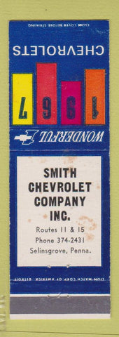 Matchbook Cover - 1967 Chevrolet Smith Selinsgrove PA WORN